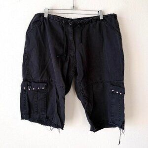 Black Cut Off Cargo Shorts Rhinestone Bling Women's XL